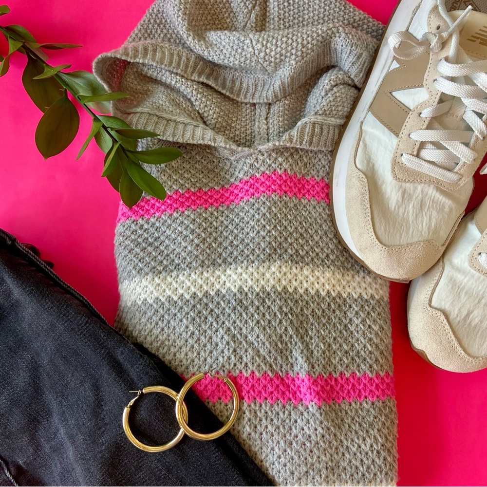 Gray and Pink Hooded Sweater
